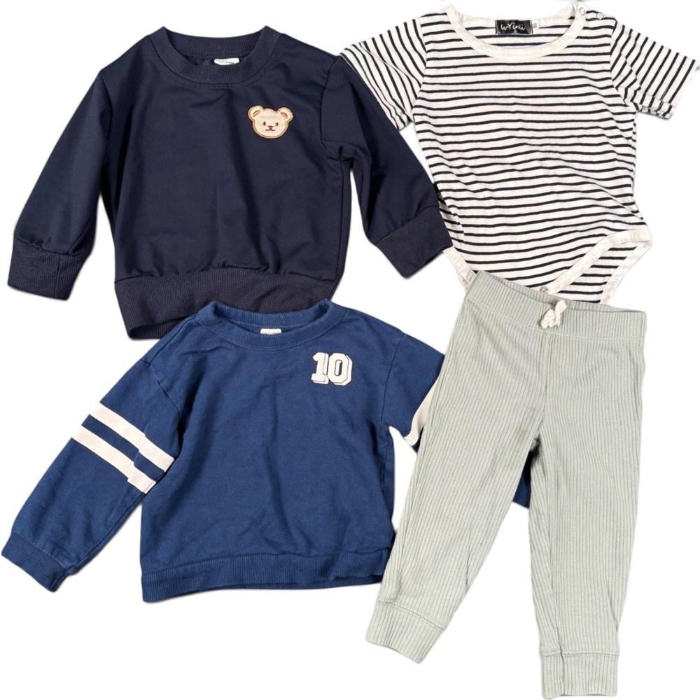 Carters Yinli Baby Boy 4 Piece Lot Size 9-12M Sweatshirts Pants Bodysuit Blue